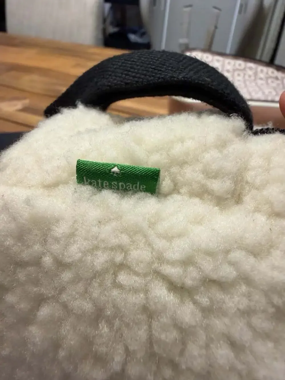 Kate Spade White Faux Sherpa Cosmetic Bag Makeup Travel Pouch Wristlet